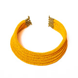 Handcrafted layered beaded choker necklace featuring intricately threaded glass beads, showcasing a vibrant blend of colors and textures.