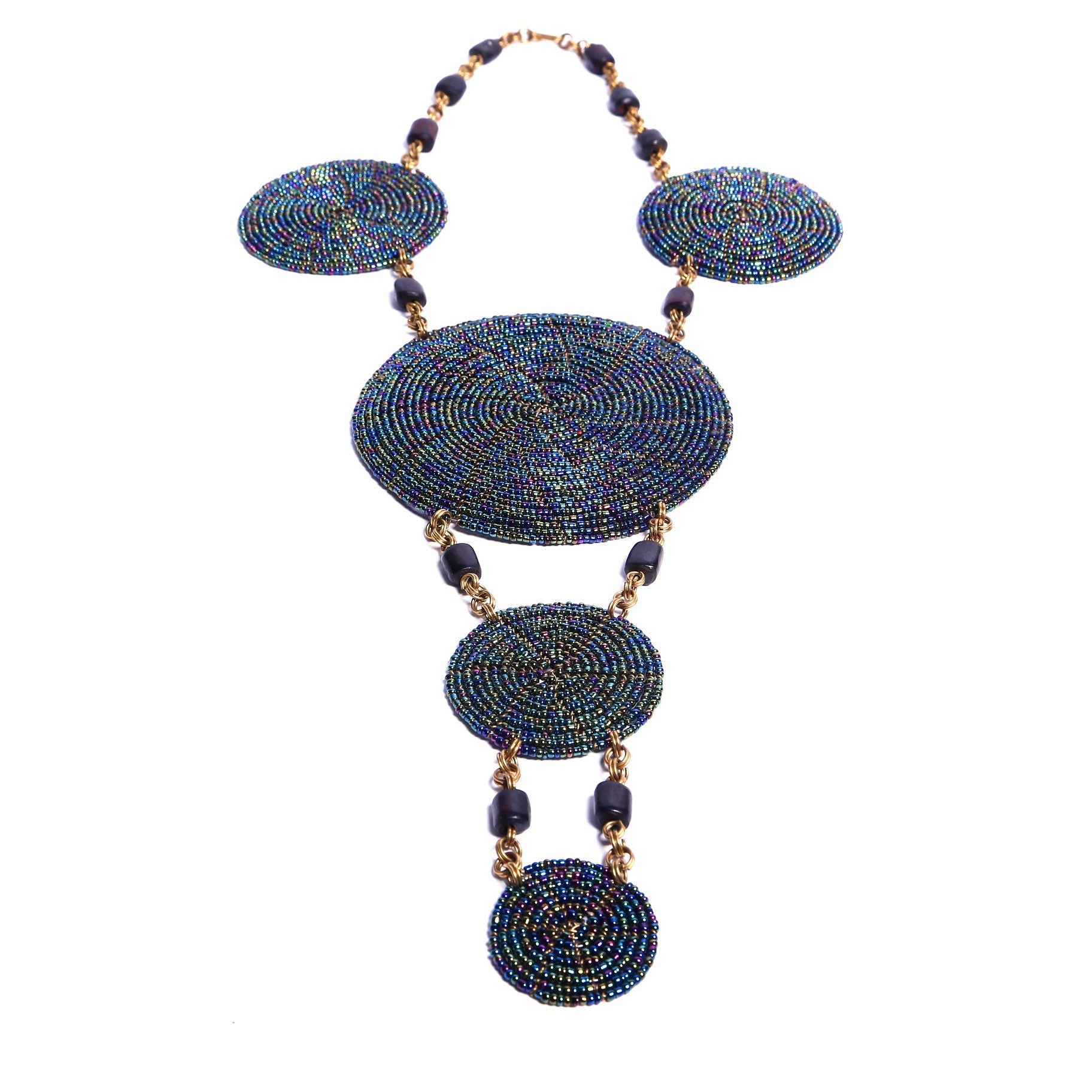Eye-catching handcrafted statement necklace. Each bead is intricately strung by hand. Truly unique and one-of-a-kind African necklace.