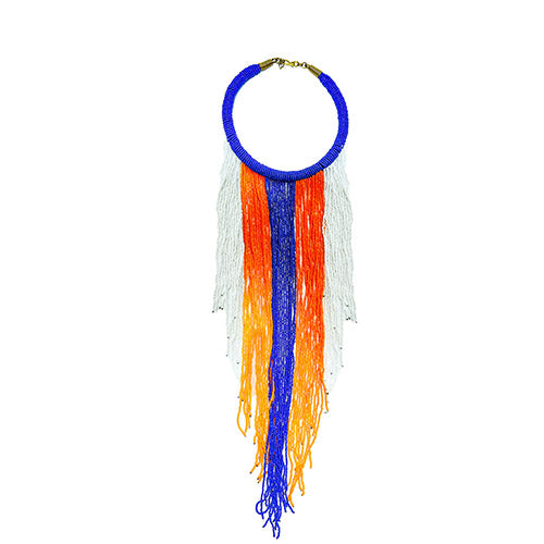An illustrious display of beadwork. The Diama necklace is a stunning statement piece. Uniquely handcrafted, each bead strung by hand.