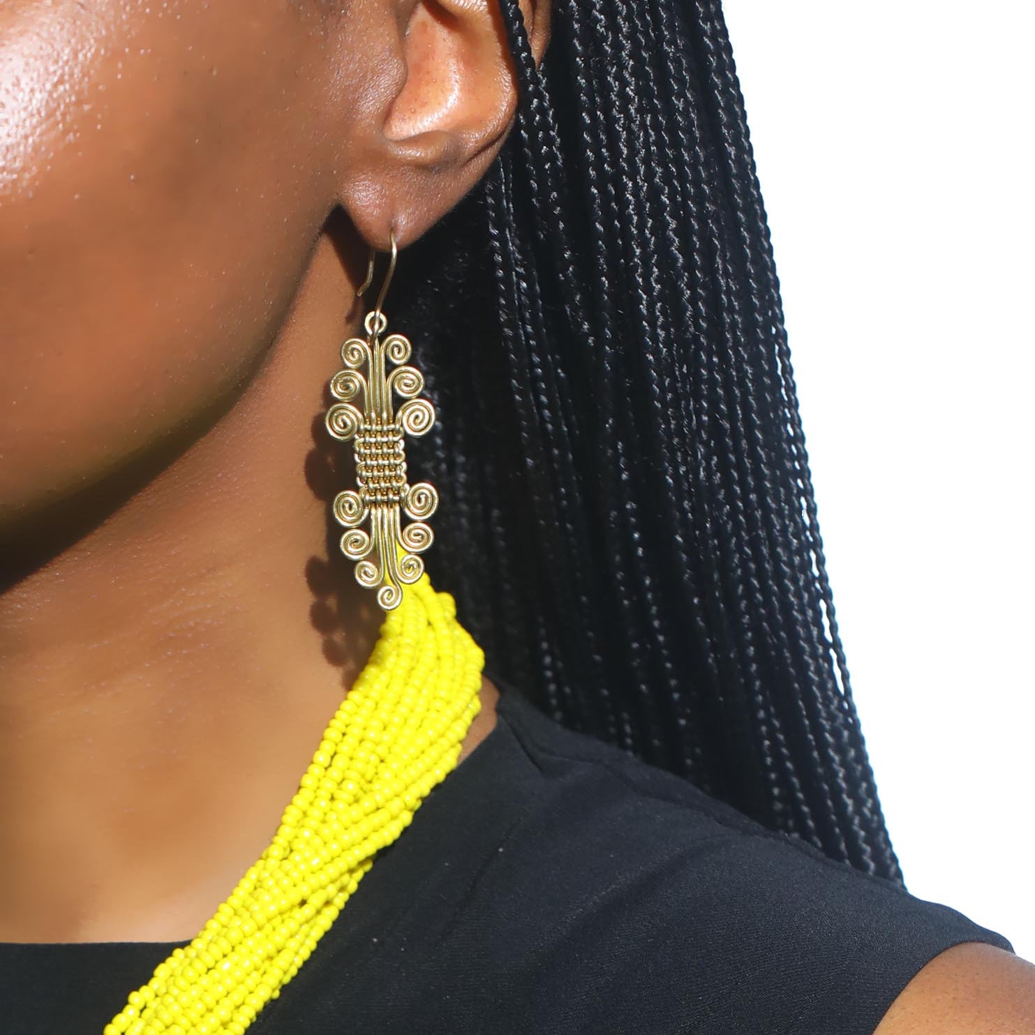 The simple and unique design add just enough dazzle to the Esi hand-wired earrings.
