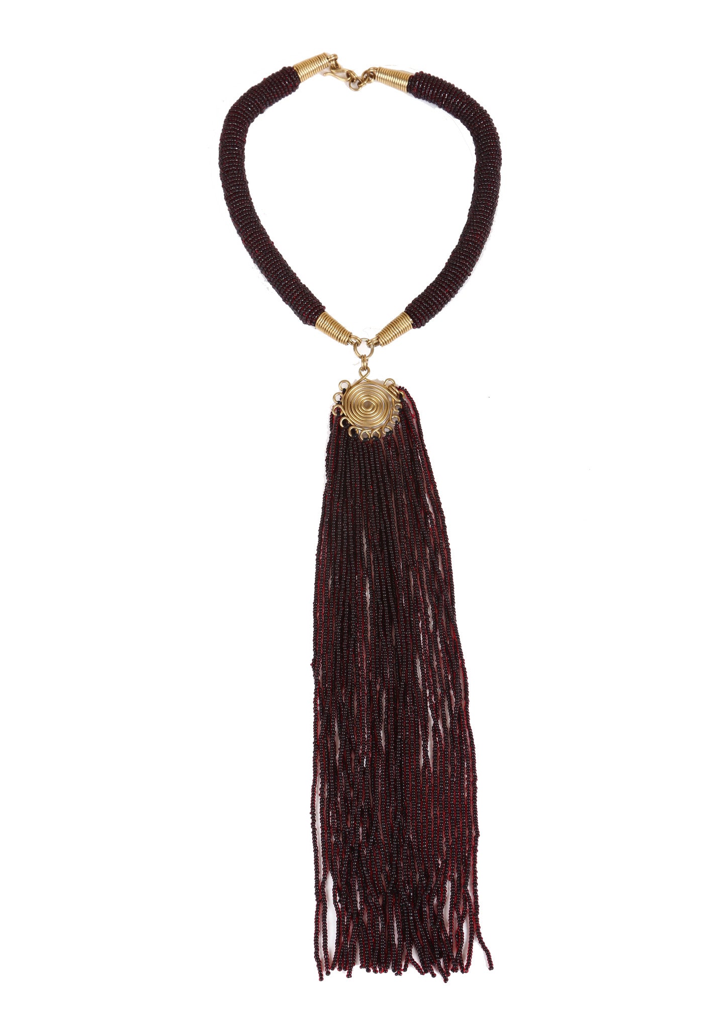 A collection of glass beads delicately strung to create this vivid tassle necklace. The beauty of African jewlery is showcased in this gorgeous handcrafted necklace.