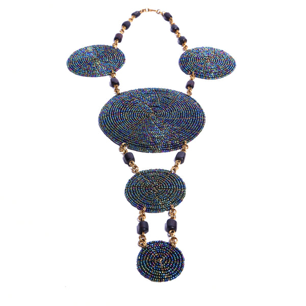 Eye-catching handcrafted statement necklace. Each bead is intricately strung by hand. Truly unique and one-of-a-kind African necklace.